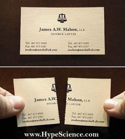 Cartão de visitas de um advogado matrimonial
